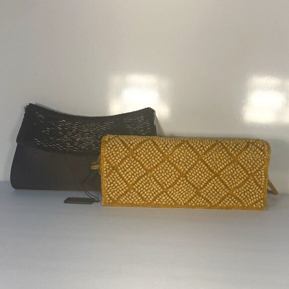 Two Evening clutches Bijoux Terner gold beaded and Unknown source black beaded - Picture 1 of 10